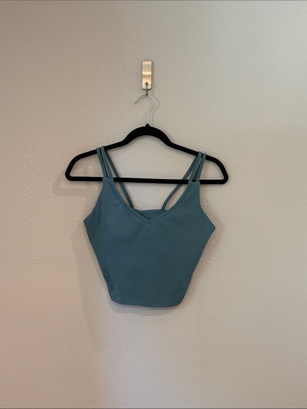 Double-Strap V-Neck Crop Workout Top in Teal